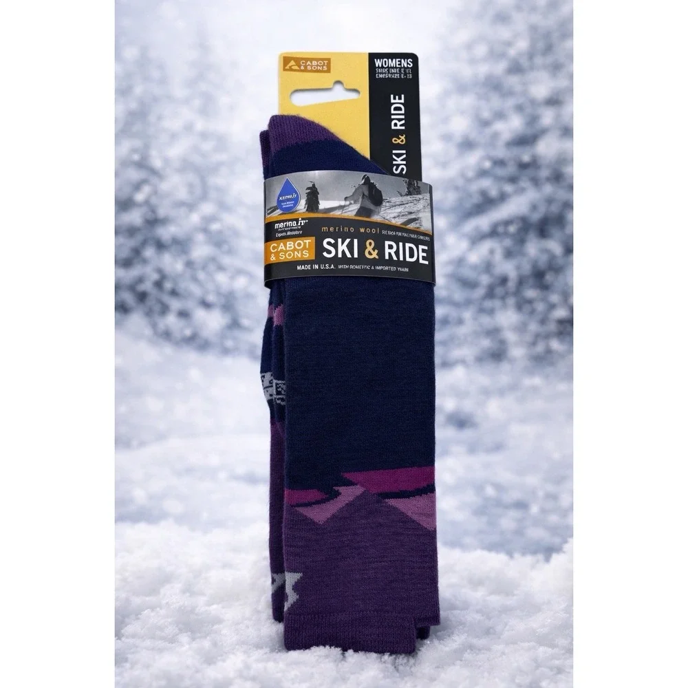 New Cabot & Sons Ride & Ski Full Leg Socks Merino Wool Blue‎ Purple Women's 9-11